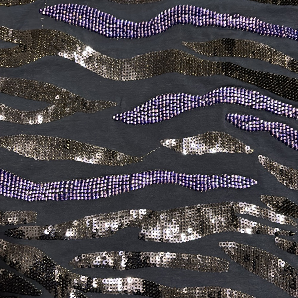 QUEEN OF SPARKLES Blue Zebra Sequin Short Sleeve Tee - Picture 7 of 8